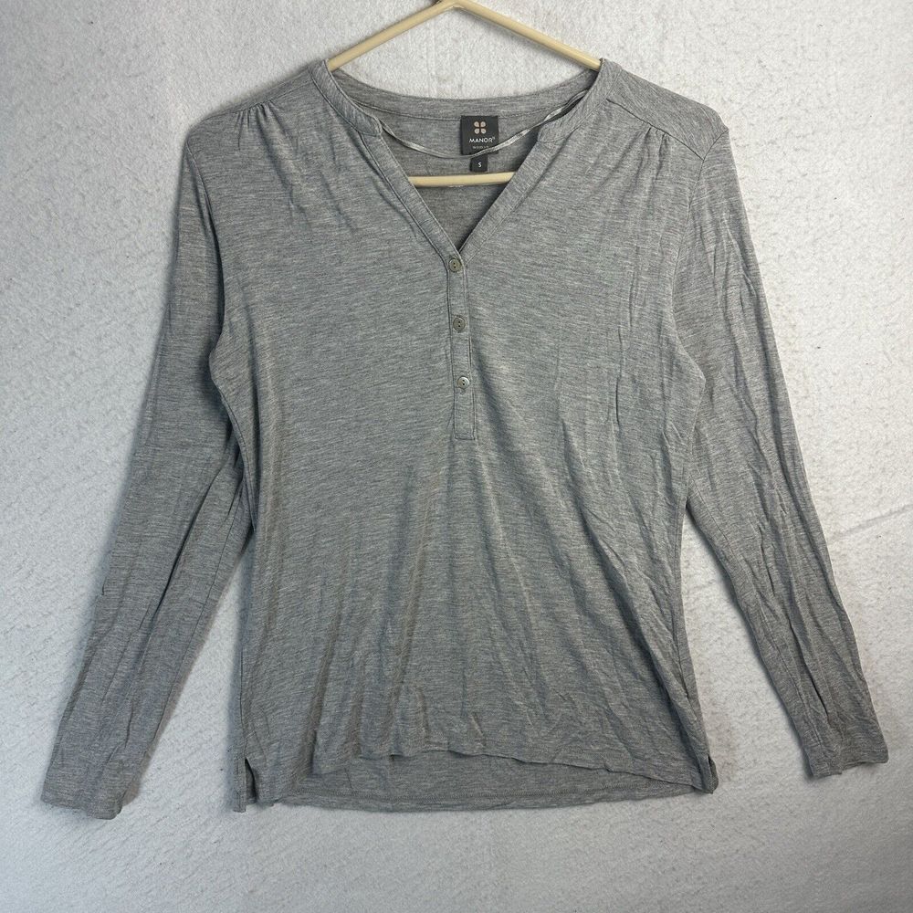 Manor Women Henley Top 1/4 Button Gray Small Long Sleeve Viscose Strech